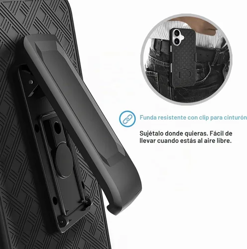 Vista 4 de Fingic Funda para iPhone 17, iPhone 17 con clip para cinturón, carcasa delgada combinada con funda giratoria de soporte, resistente a prueba