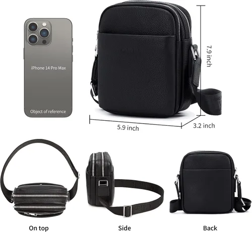 Vista 3 de Colins Keirs Bolsa de mensajero para hombre, correa ajustable casual, bolsa lateral para hombre, bolsa de hombro de cuero genuino para hombre, bolsa