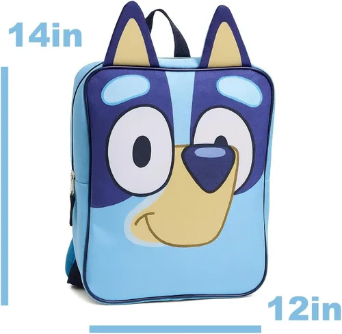 Vista 3 de Bluey - Mochila para niños con licencia oficial de regreso a clases, bolsa de hombro de 14 pulgadas no personalizada con cara y orejas