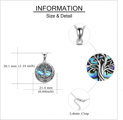 Vista 5 de Collar de árbol de la vida de plata de ley 925 collar con colgante de nudo celta para mujer