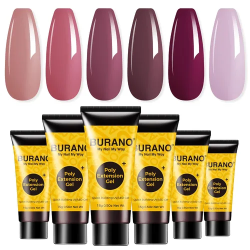 Vista 17 de BURANO - Kit de uñas de gel con extensión de poliacrilato, set de gel constructor de uñas de poliacrilato de 6 colores para principiantes