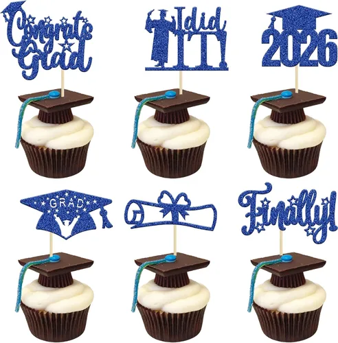 Vista 9 de Paquete de 24 adornos para cupcakes de clase 2026 con purpurina 2026 Felicidades Graduación Diploma Done Cupcake Picks 2026 Graduación Temática