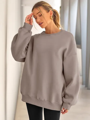 Vista 3 de EFAN Sudaderas de gran tamaño para mujer, sudaderas con capucha de forro polar con cuello redondo, suéteres casuales y cómodos de moda de otoño 2024