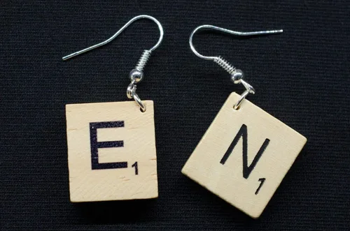 Vista 2 de Scrabble Earrings Initials Chosse a Letter Name Initial Letter Upcycling N +?, 2nd Letter:O