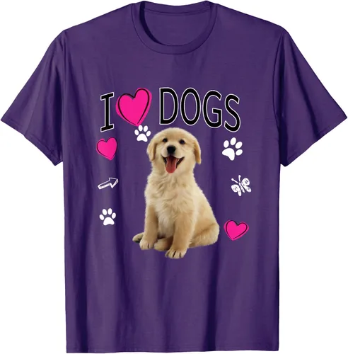Vista 94 de Camiseta I Love Dogs - Camiseta Golden Labrador retriever, Azul Negro