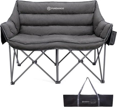 Vista 9 de FUNDANGO Silla de Camping Extra Ancha para 3 Personas para Adultos con Hielera, Sofá de Campamento de Servicio Pesado de 1000 LBS de Tamaño Grande