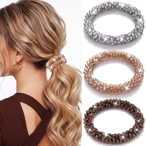 Vista 10 de Fashey Lazo para el cabello con diamantes de imitación, coleteros brillantes con cuentas, accesorios para el cabello para mujeres (tipo A)