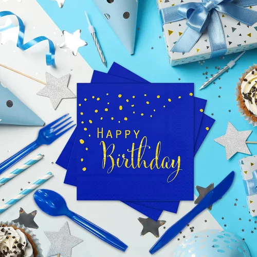 Vista 7 de DYLIVeS Paquete de 204 piezas de decoraciones de cumpleaños azules, puntos de aluminio azules y dorados, suministros de fiesta de feliz cumpleaños