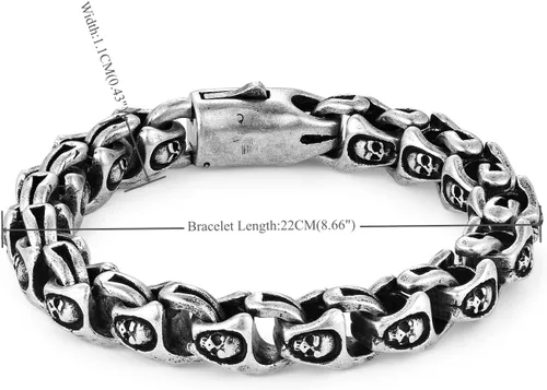 Vista 3 de Pulsera de cadena de eslabones vintage para hombre, acero inoxidable, cierre de palanca, Biker Punk Rock