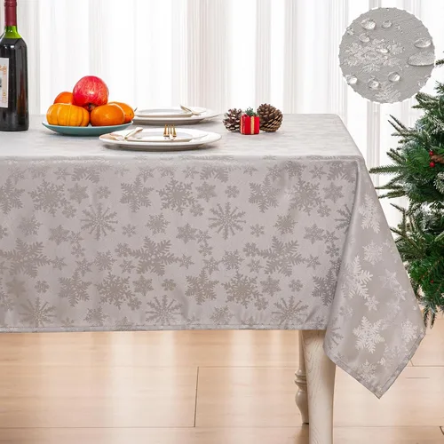 Vista 9 de Mebakuk - Mantel rectangular de Navidad de Jacquard, mantel de tela lavable, mantel de mesa a cuadros impermeable y antiarrugas para uso diario
