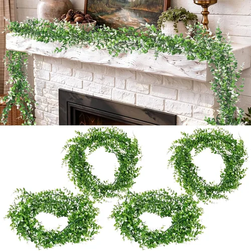 Vista 60 de RECUTMS Guirnalda artificial de otoño, plantas de vegetación sintética 1 pieza seda marrón
