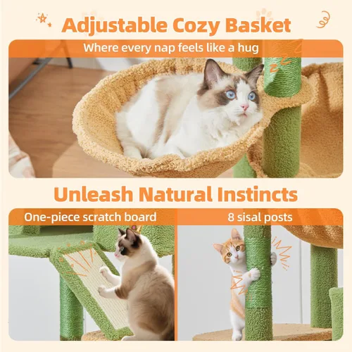 Vista 108 de Taoqimiao Árbol para gatos de 57.5 pulgadas, torre para gatos de interior para adultos, condominio extragrande para gatos, 8 postes rascadores