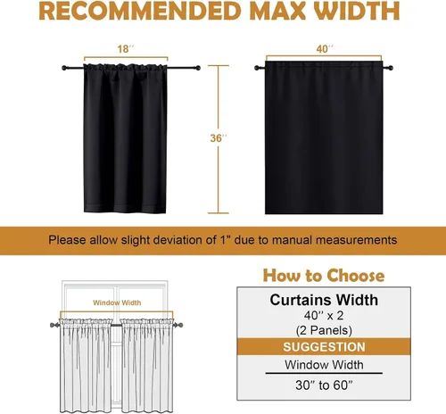 Vista 9 de Aiyufeng - Cortinas opacas negras cortas de 36 pulgadas para Halloween, juego de 2 paneles con bolsillo de barra para privacidad, cortinas de capas