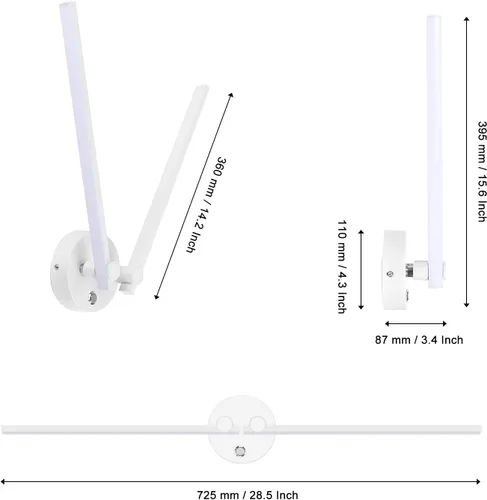 Vista 7 de Kawell Lámpara de pared LED de 12 W cableada con interruptor, brazos giratorios de 300°, iluminación moderna para sala de estar, dormitorio
