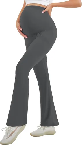 Vista 8 de HEGALY Leggings acampanados de maternidad para mujer sobre el vientre, pantalones casuales de yoga para embarazo, con bolsillos, suaves como