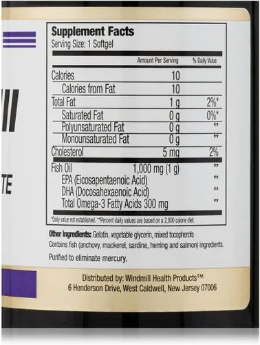 Vista 4 de Windmill Aceite de pescado Omega 3 1,000 mg cápsulas blandas, 90 ct