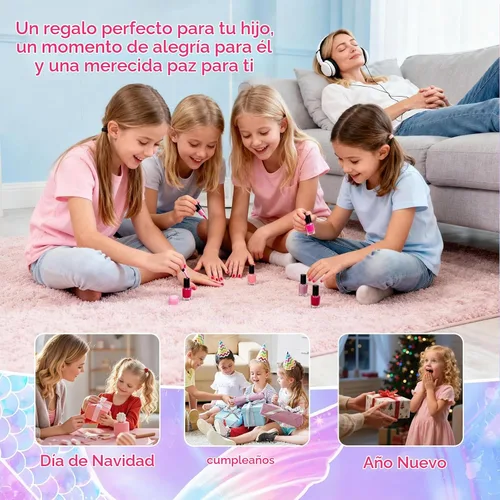 Vista 4 de Esmalte de uñas de perlas de secado rápido, no tóxico, a base de agua, pelable, para niños, esmalte de uñas de sirena iridiscente para niños, para 6