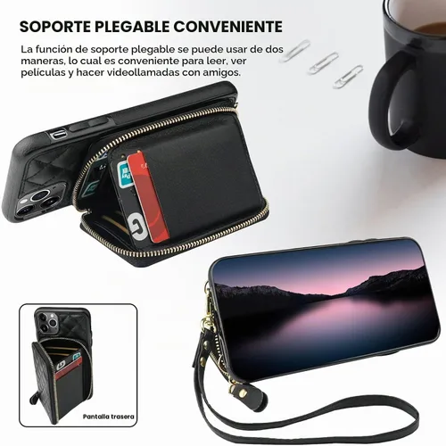 Vista 5 de Bocasal - Funda tipo cartera cruzada para iPhone 11 Pro Max, color negro