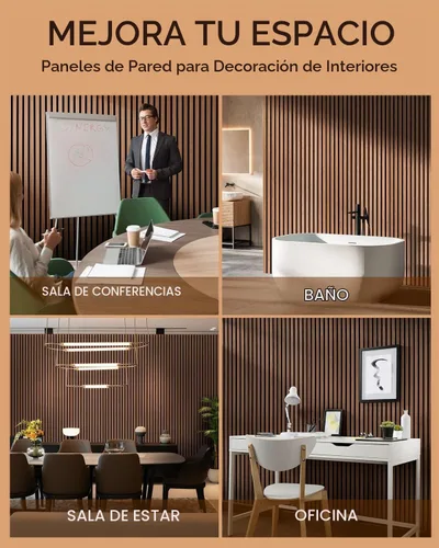 Vista 6 de Paneles acústicos de pared con listones de madera, 2 paneles de amortiguación de sonido de 47.24 x 23.82 pulgadas con acabado de madera natural