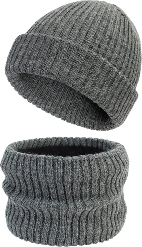 Vista 2 de Conjunto de bufanda de sombrero de invierno para bebé, bufanda de punto cálido con forro polar para niños y niñas