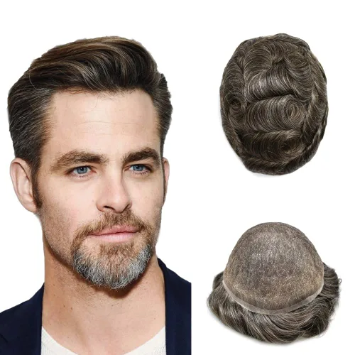Vista 103 de PUNRU HAIR Completo Swiss Lace Toupee para hombres Sistema de cabello humano real Sistema de reemplazo de cabello humano para hombre Toupee