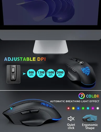 Vista 6 de Combo de teclado y mouse inalámbricos, teclas de tijera Negro
