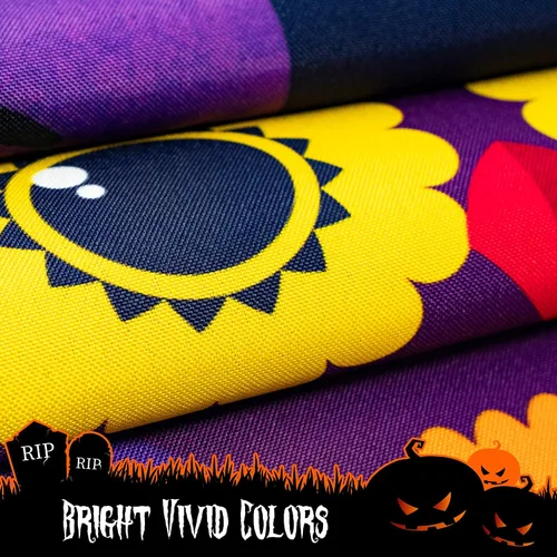 Vista 3 de G128 - Bandera de jardín de Halloween, cita de truco o trato con bonito búho, decoraciones de jardín y patio, bandera rústica de temporada para 12 x