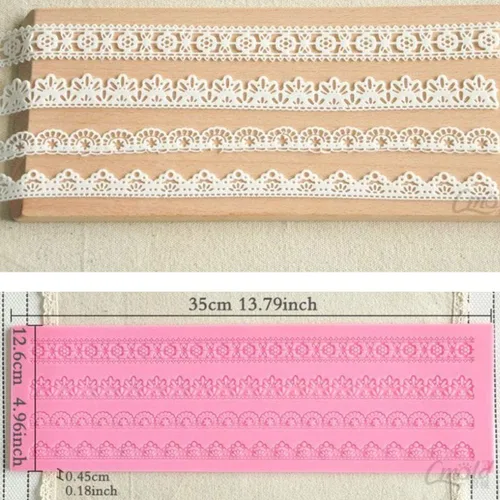 Vista 8 de Molde de impresión de fondant de impresión de silicona de banda de 4 Strip Flower Lace