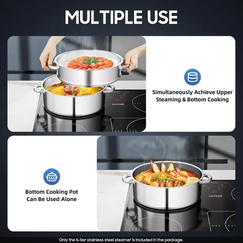 Vista 4 de Vaporizador de acero inoxidable de 5 niveles, vaporizador apilable de 11.0 in con tapa visible transparente, ollas de cocina de gran capacidad