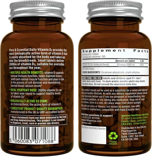 Vista 5 de Vitamina D3 diaria + cultivos vivos+ paquete de probióticos Lab4, 365 tabletas de vitamina D3 de 2000iu + 25 mil millones de UFC Lactobacillus