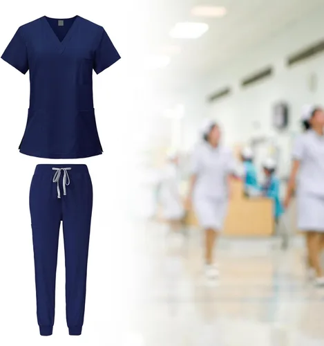 Vista 2 de Fancyes Conjunto de ropa de trabajo para enfermera, cuello en V, parte superior y pantalón deportivo
