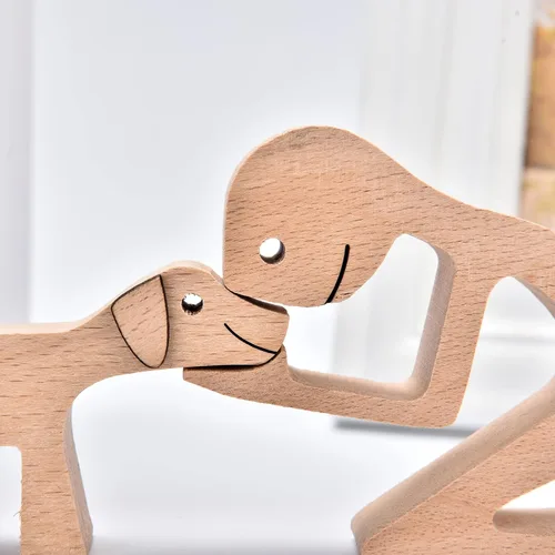 Vista 2 de ISHINE Estatua de madera decorativa de madera para hombre y perro, hecha a mano, tallada, creativa, regalo para la oficina en casa, para hombres