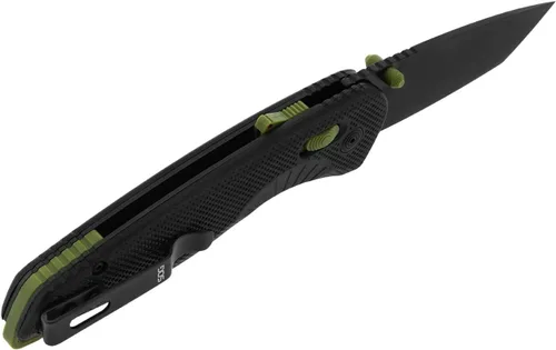 Vista 4 de SOG Aegis at Tanto - Cuchillo de apertura plegable de bolsillo para exteriores, bloqueo ambidiestro at-XR con mango ergonómico, hoja de acero D2