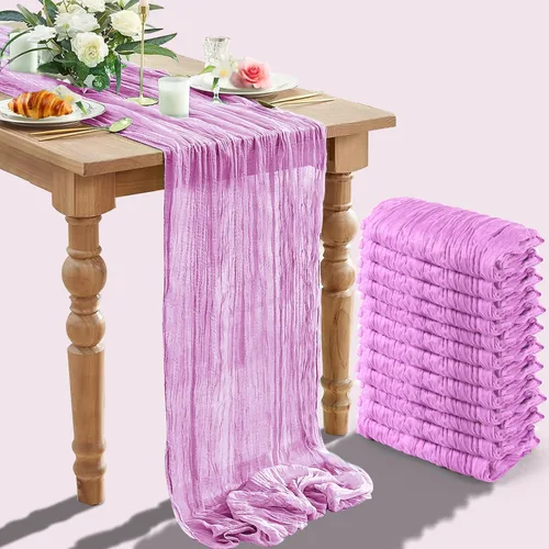 Vista 13 de Paquete de 12 caminos de mesa de gasa arrugada de 35 x 120 pulgadas, estilo bohemio, centros de mesa románticos para mesas, mantel versátil