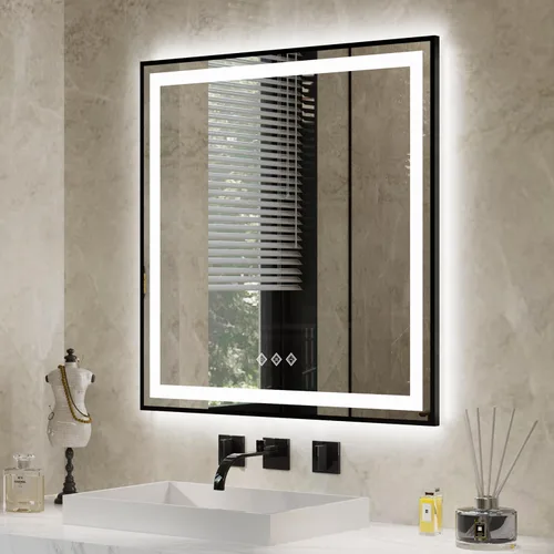 Vista 50 de Espejo LED para baño de 20 x 28 pulgadas con frente degradado y luz LED, espejo retroiluminado para baño, 3 colores, CRI > 90, espejo de baño