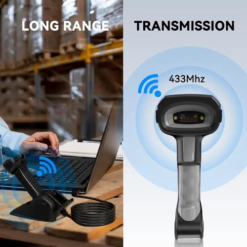 Vista 5 de Escáner de código de barras industrial, simbologías 1D 2D, sensor de escaneo de obturador global, conectividad inalámbrica y Bluetooth de 433 MHz