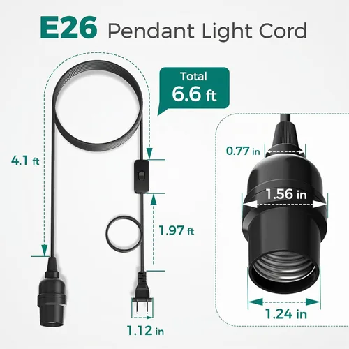 Vista 2 de DiCUNO Cable de extensión de linterna colgante E26, lámpara de control de interruptor de cable en línea para enchufar y apagar, 6.6 pies, negro