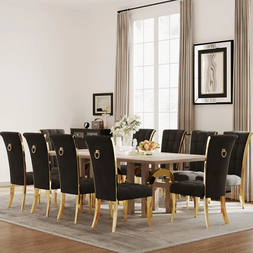 Vista 8 de ACEDÉCOR Sillas de comedor modernas de terciopelo negro y dorado, juego