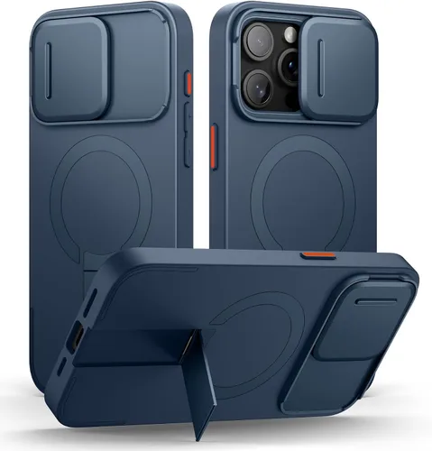 Vista 86 de SURITCH Funda para iPhone 12/12 Pro con cubierta magnética para cámara deslizante y soporte ajustable, compatible con MagSafe, funda protectora Negro