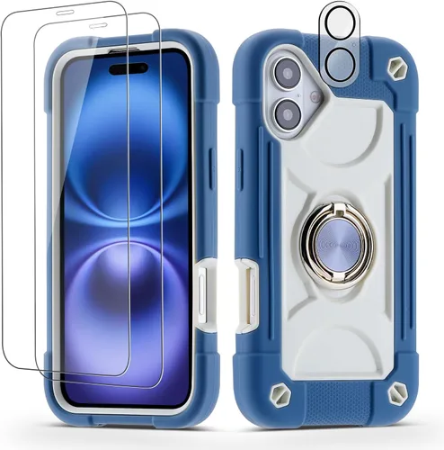 Vista 17 de Funda para iPhone Se3/iPhone Se2, iPhone 6/6S, iPhone 7/iPhone 8 de 4.7 pulgadas con soporte de anillo, con 2 protectores de pantalla resistentes