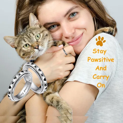 Vista 20 de LYTTMAB Keep Pawstive - Anillo de ansiedad para mujer, anillo giratorio con estampado de pata de perro y gato, anillo para ansiedad para mujer