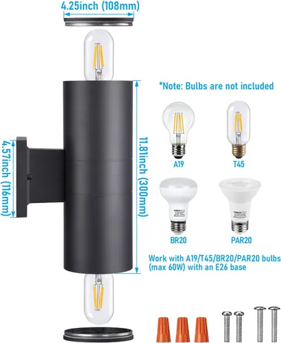 Vista 7 de LEONLITE Paquete de 2 luces de pared cilíndrica para exteriores de 12