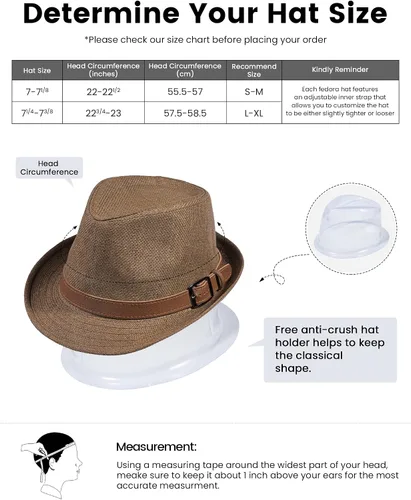 Vista 4 de Simplicity Sombrero de paja Trilby Fedora estilo Panamá con cinturón de cuero