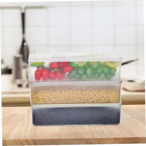 Vista 2 de 3 Pcs Transparent Fridge Organizers Food Storage Containers for Fruit Vegetable Bread Cheese Stackable PP Plastic Produce Saver Boxes with Airtight