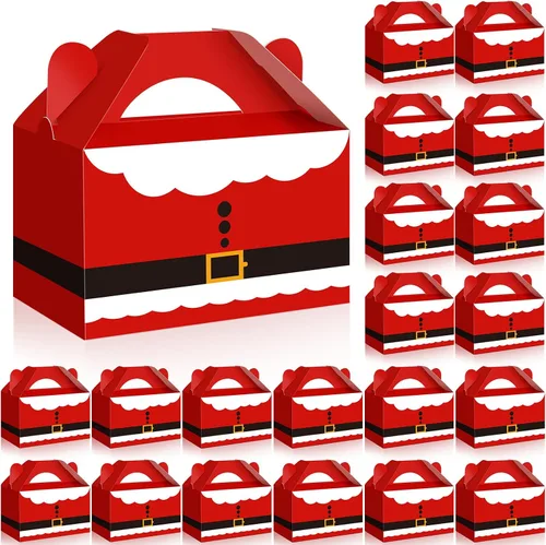 Vista 15 de Cholemy 50 piezas de cajas de regalo de Navidad con asa, cajas de diseño rojo y blanco, cajas de galletas y dulces de Navidad, cajas de papel