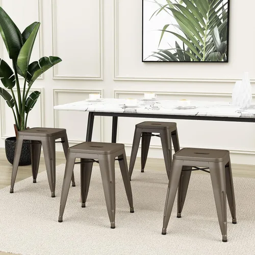 Vista 2 de Taburetes cortos de 18 pulgadas para taburetes de aula, juego de 4 sillas de comedor, taburetes de bar de metal, apilables, taburete corto