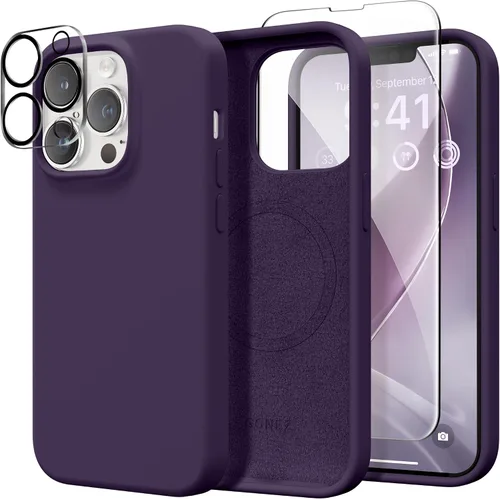 Vista 127 de GONEZ Funda magnética para iPhone 14, compatible con Magsafe, con protector de pantalla + protector de cámara, forro de microfibra antiarañazos