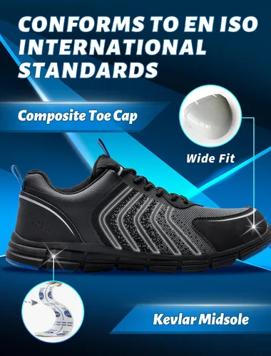 Vista 4 de SPIEZ Zapatos de trabajo para hombres, zapatos de seguridad con punta compuesta, antideslizantes, a prueba de pinchazos, ligeros, transpirables