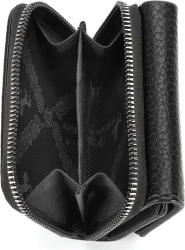 Vista 3 de Montana West Billetera pequeña para mujer, de piel auténtica, triple pliegue, tarjetero Rfid con cremallera y bolsillo para monedas, Un negro, Casual