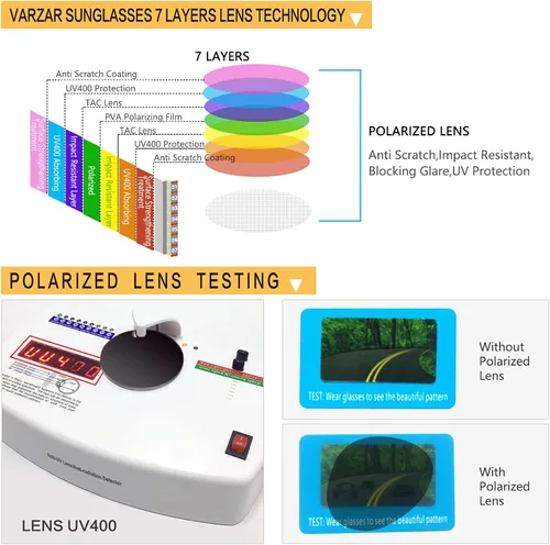 Vista 7 de VARZAR - Gafas de sol cuadradas para mujer hombre polarizadas ligeras retro de gran
